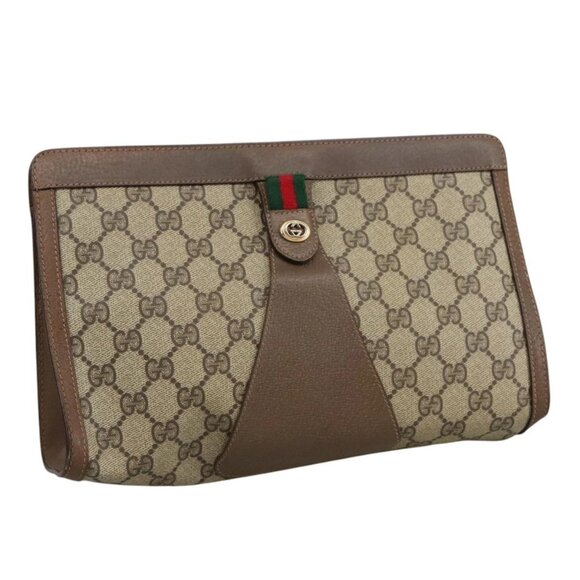 GUCCI GG Supreme Clutch Bag PVC Leather Beige Brown 89 01 033 Auth 102015 - Picture 1 of 16